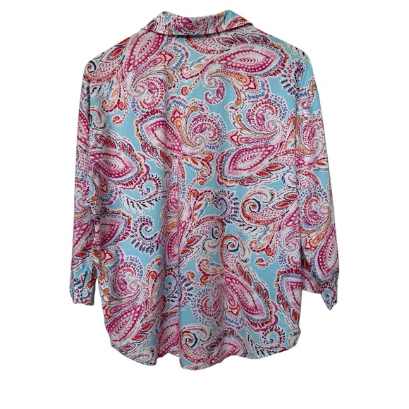 Lauren Ralph Lauren Women's L Paisley Long Sleeve Button-Up Shirt Pink Blue - Picture 6 of 7